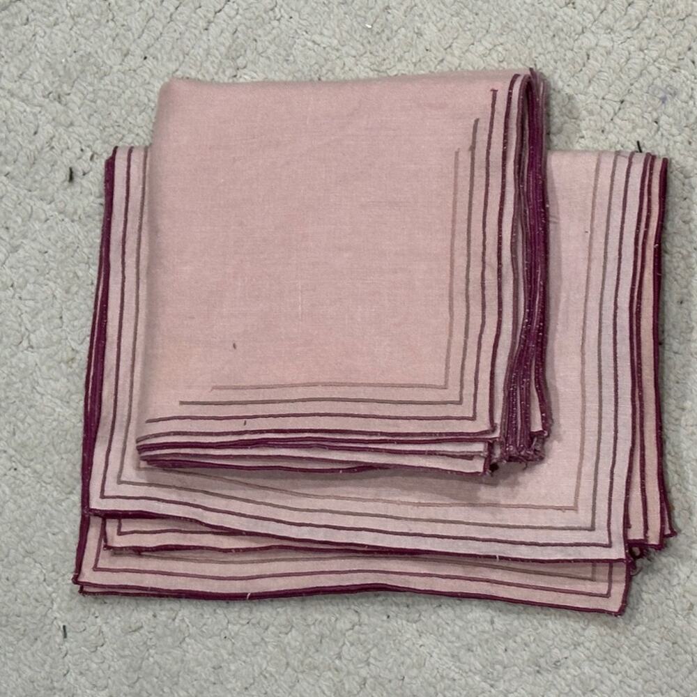 Vintage Light Pink Embroidered Linen Napkins (8) and Linen Placemats (7)
